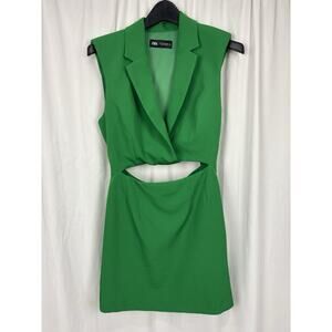 Zara Cut Out Mini Blazer Dress Green Sleeveless Size M Cocktail Party